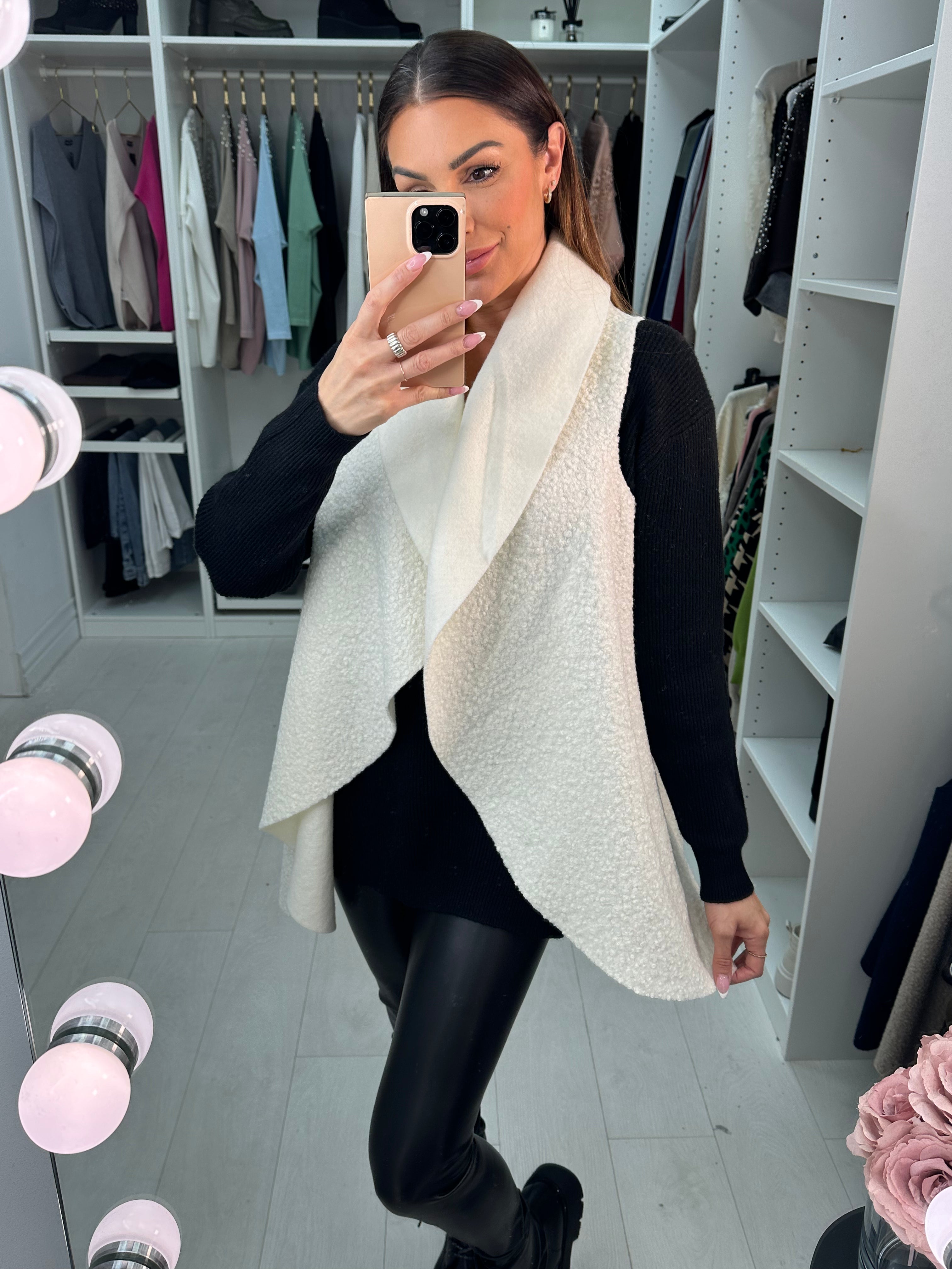 Montel Plain Boucle Drape Front Longline Gilet