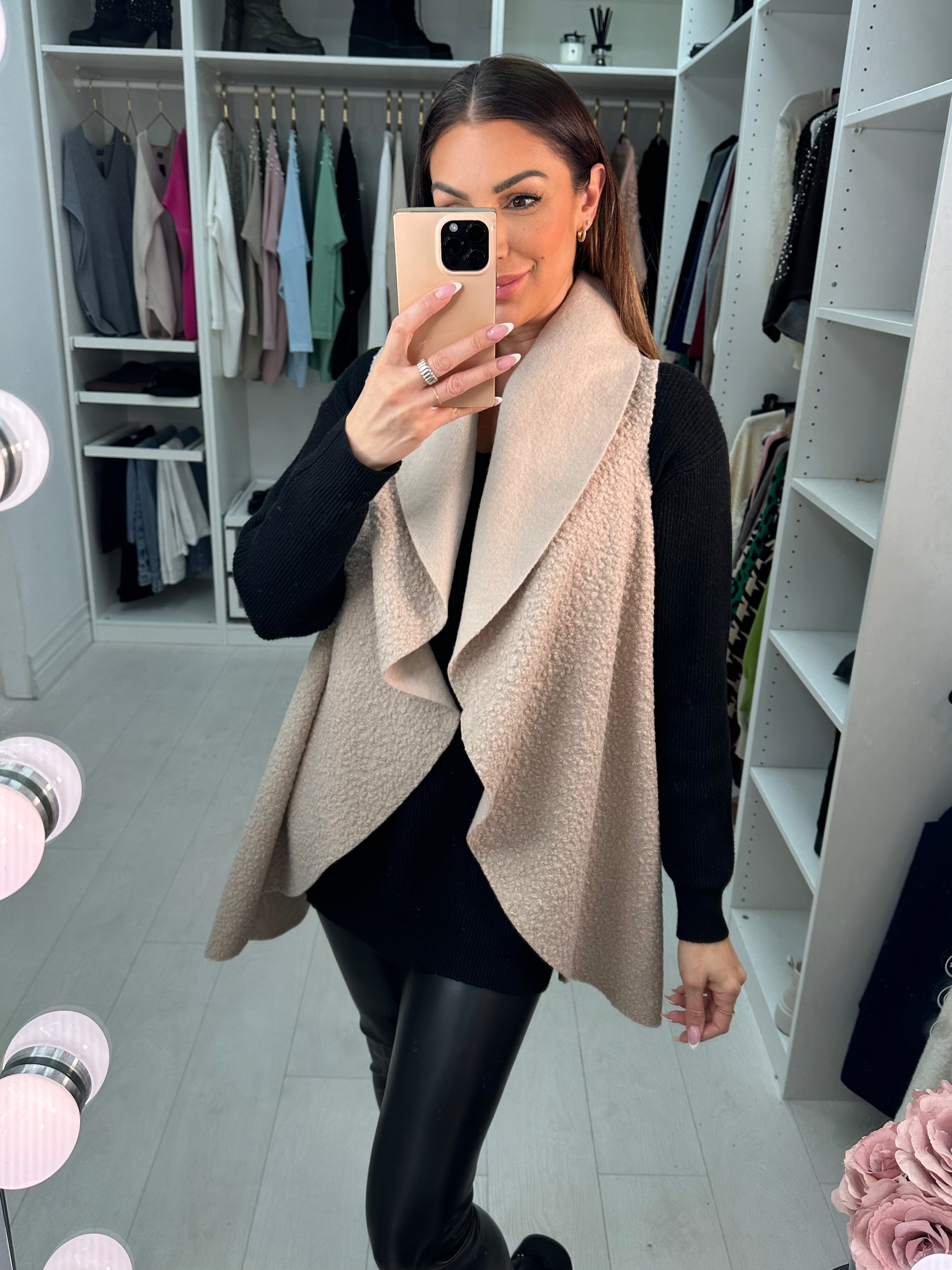 Montel Plain Boucle Drape Front Longline Gilet