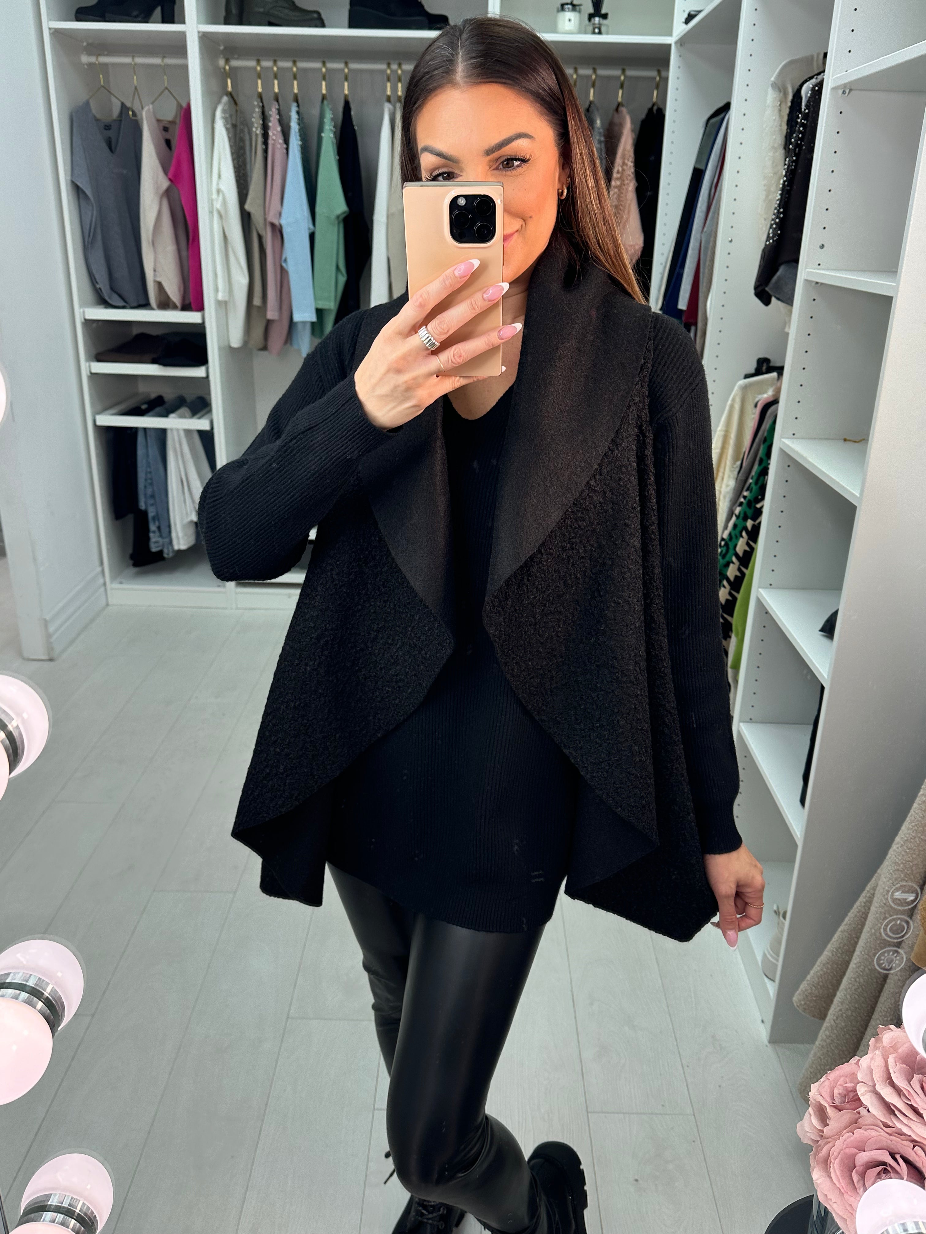 Montel Plain Boucle Drape Front Longline Gilet