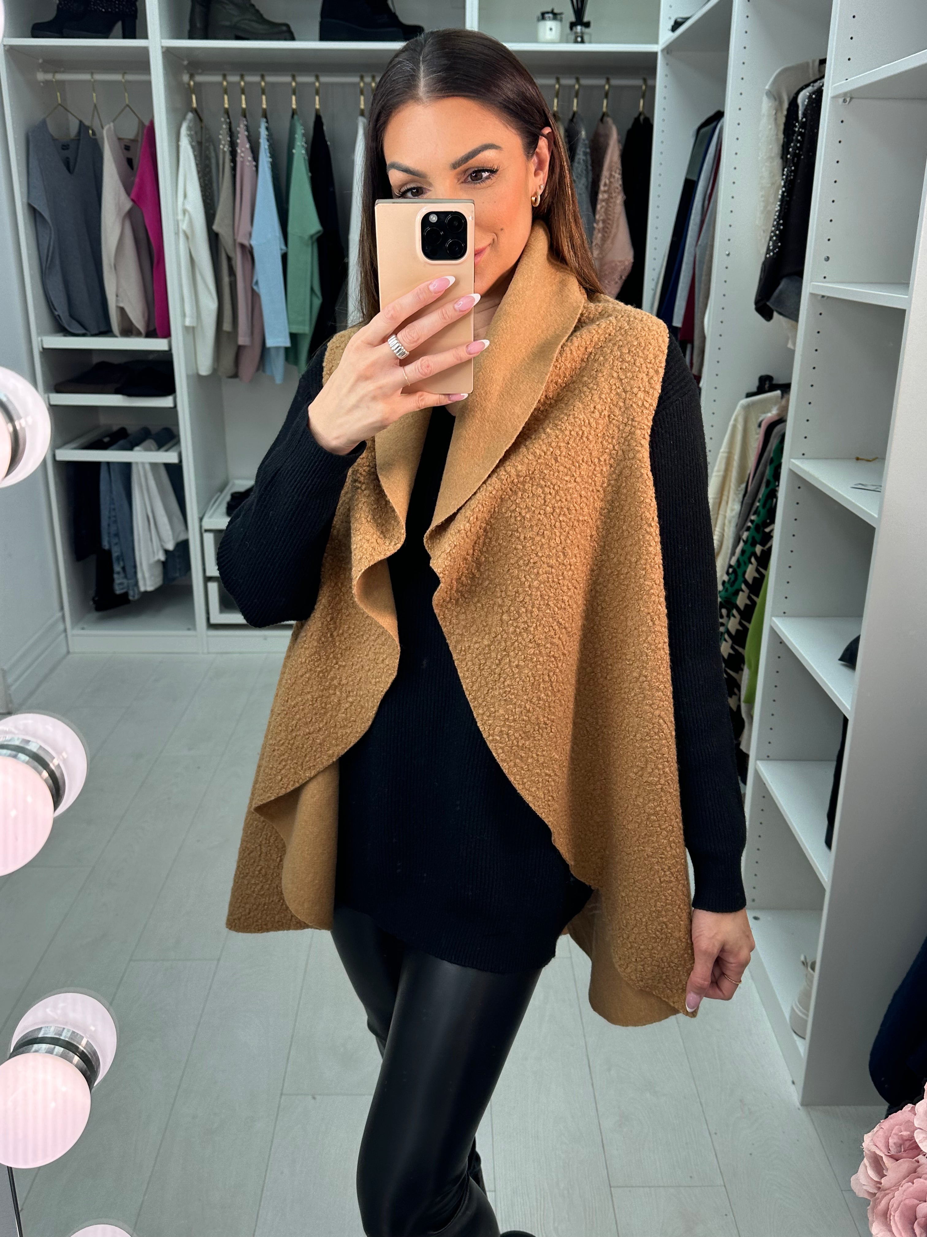 Montel Plain Boucle Drape Front Longline Gilet