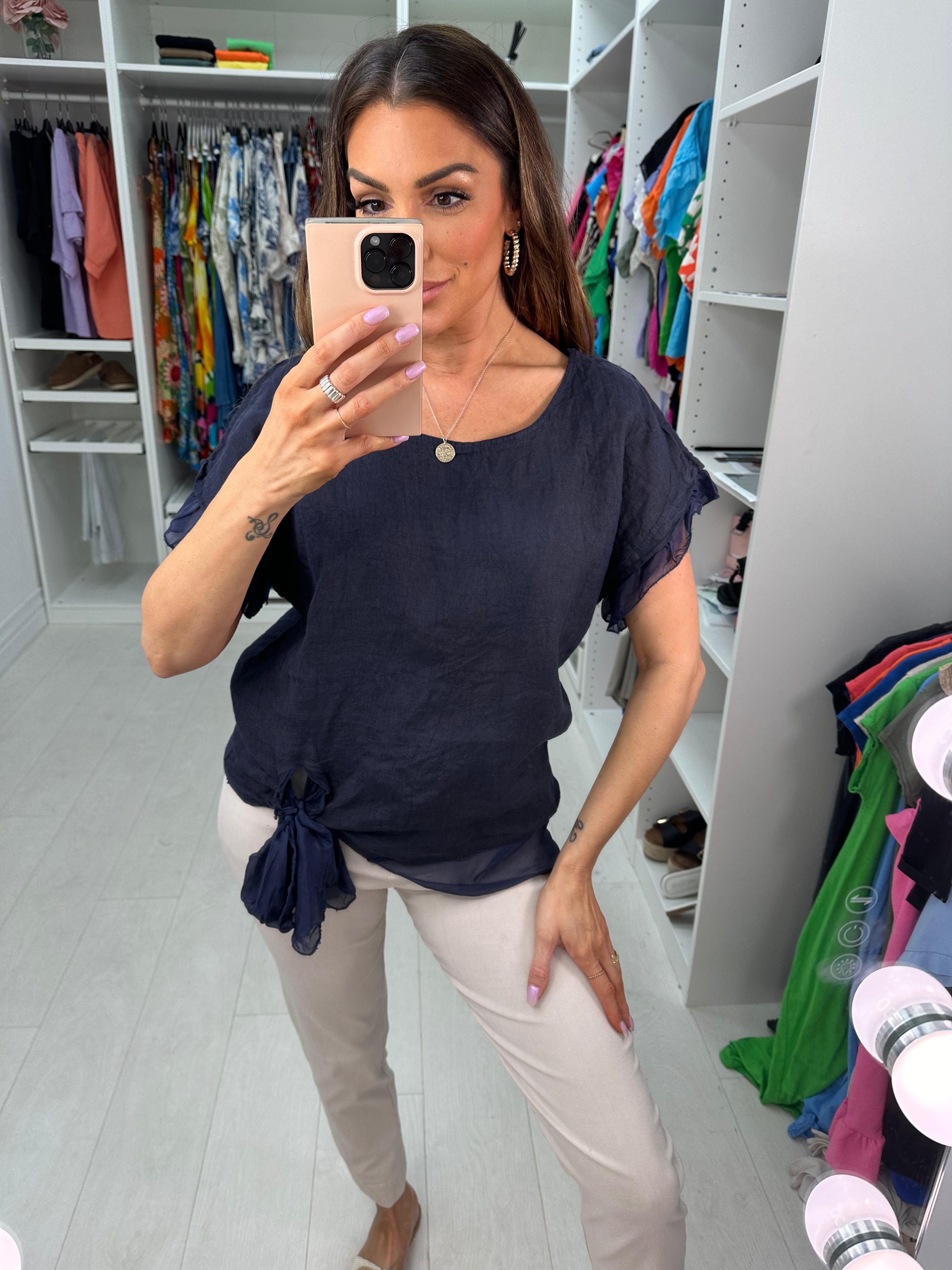 Keira Plain Tie Detail Linen Top