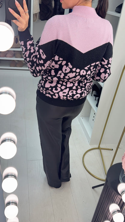 Novie Leopard Print & Sequin Panel Jumper