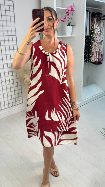 Ellerie Sleeveless Leaf Print Smock Midi Dress