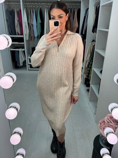 Colada Zip Detail Cable Knitted Jumper Dress