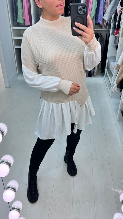 Tessa Ribbed Shirt Detail Turtle Neck Knit Jumper