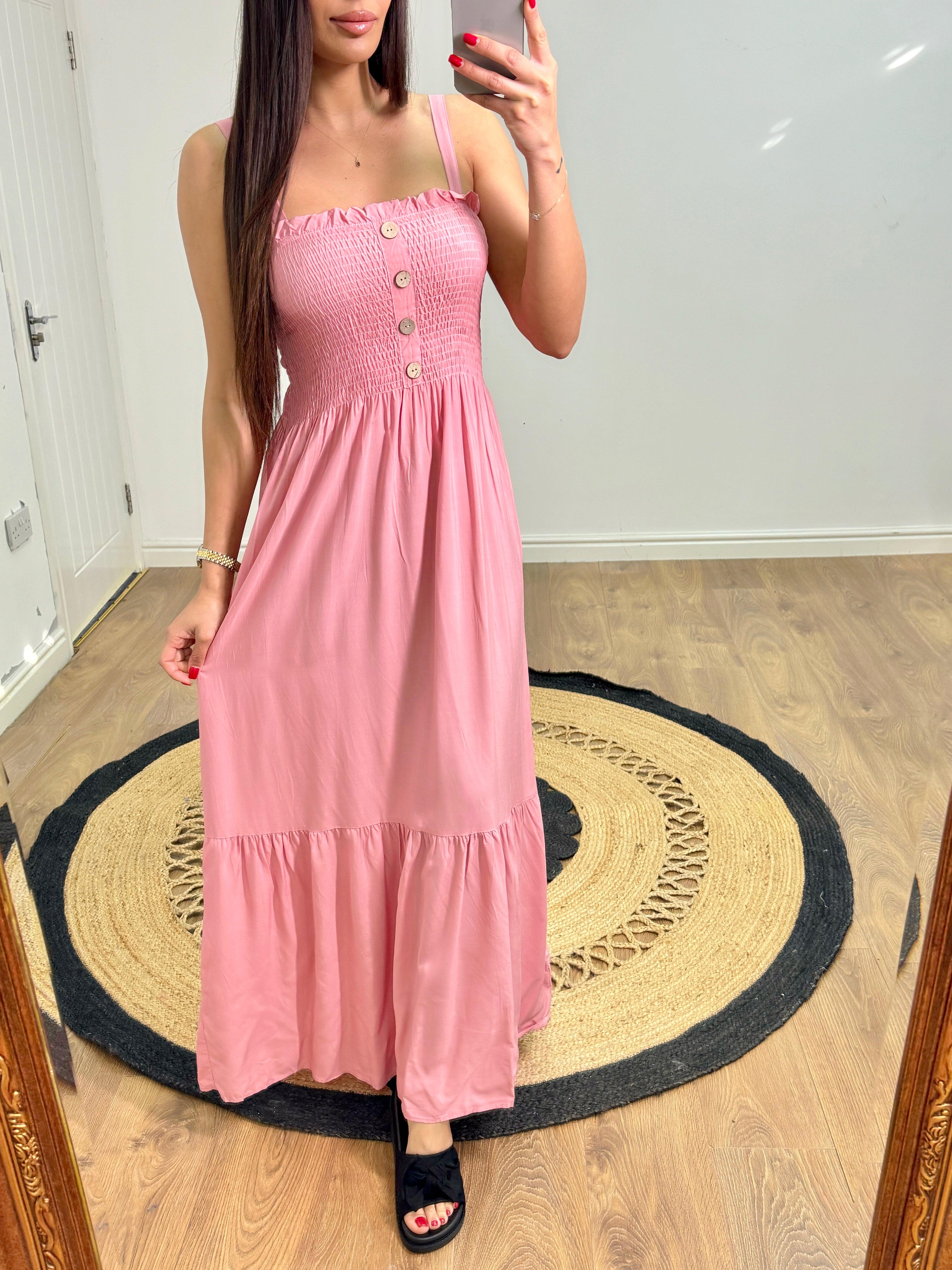 Nikki Elasticated Bust Button Detail  Dress
