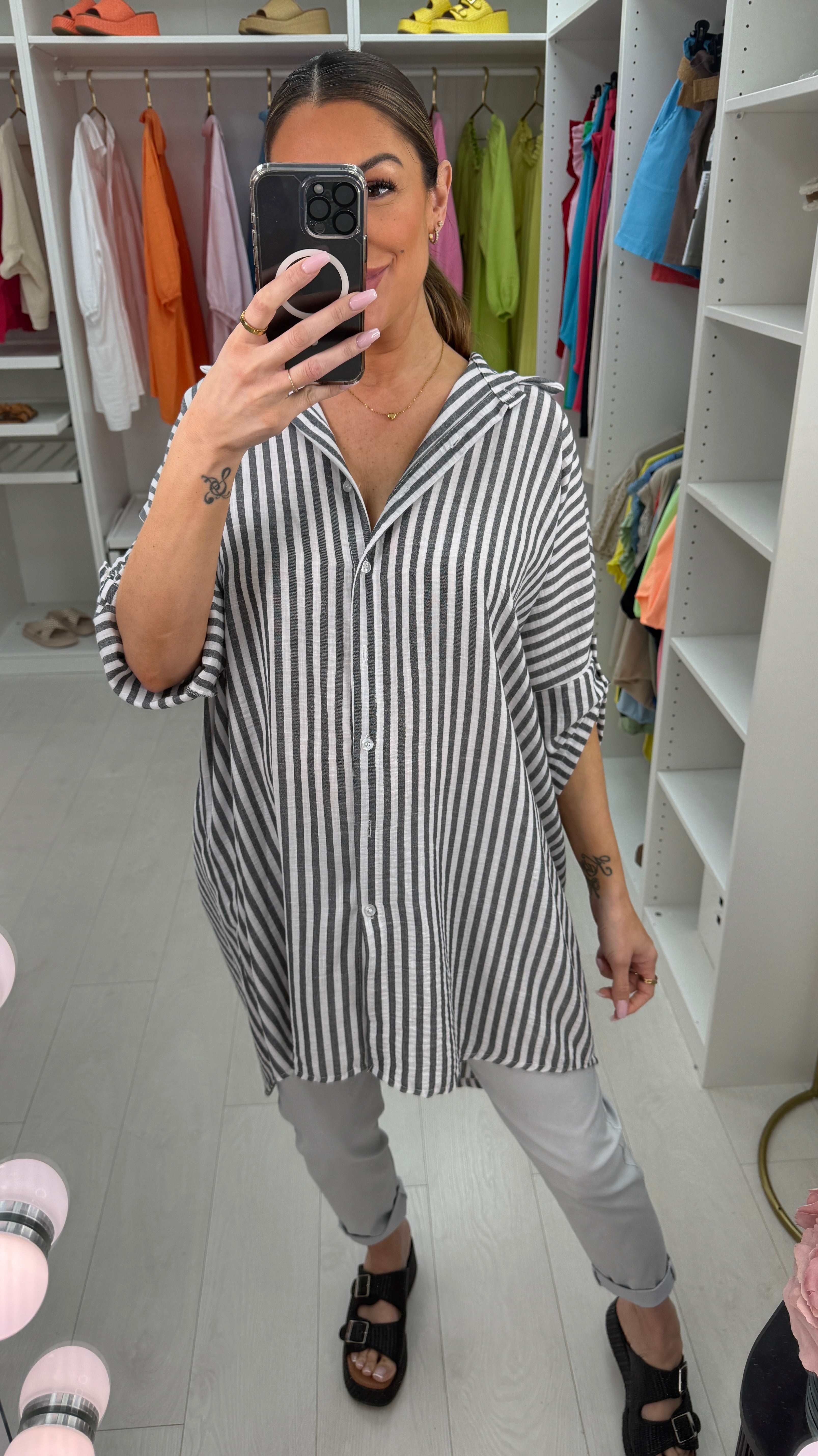 Thea Striped Longline Shirt