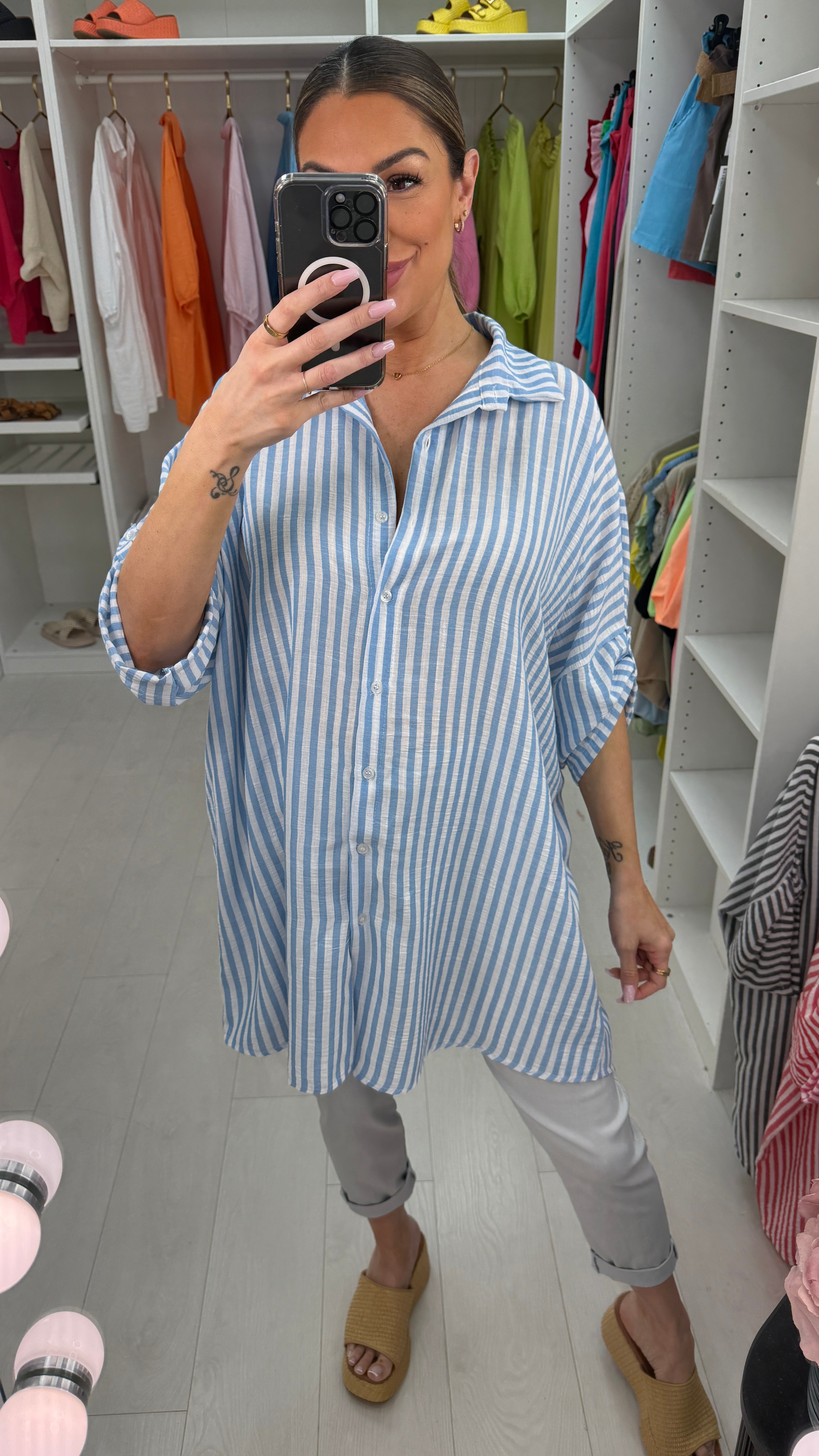 Thea Striped Longline Shirt