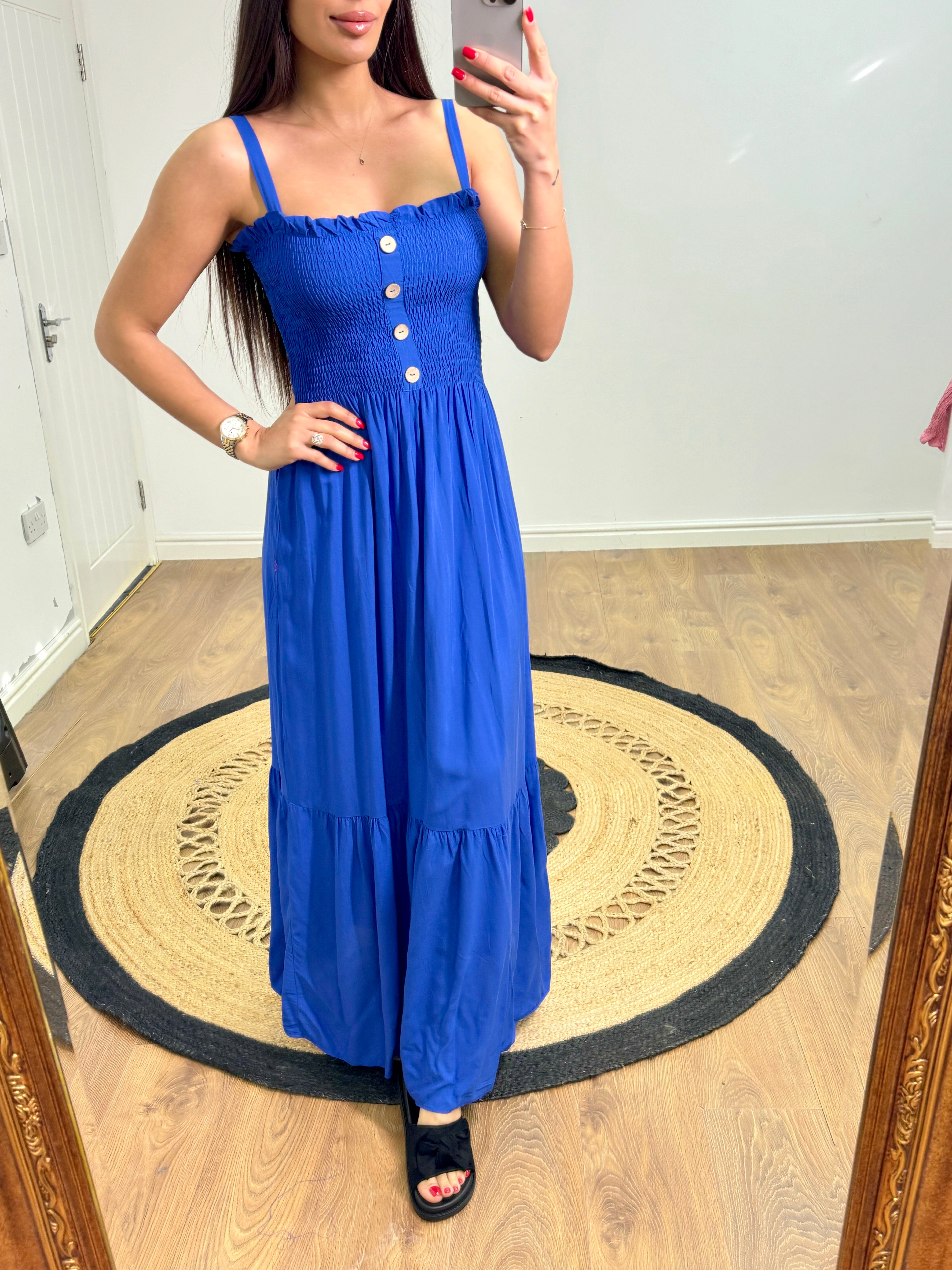 Nikki Elasticated Bust Button Detail  Dress