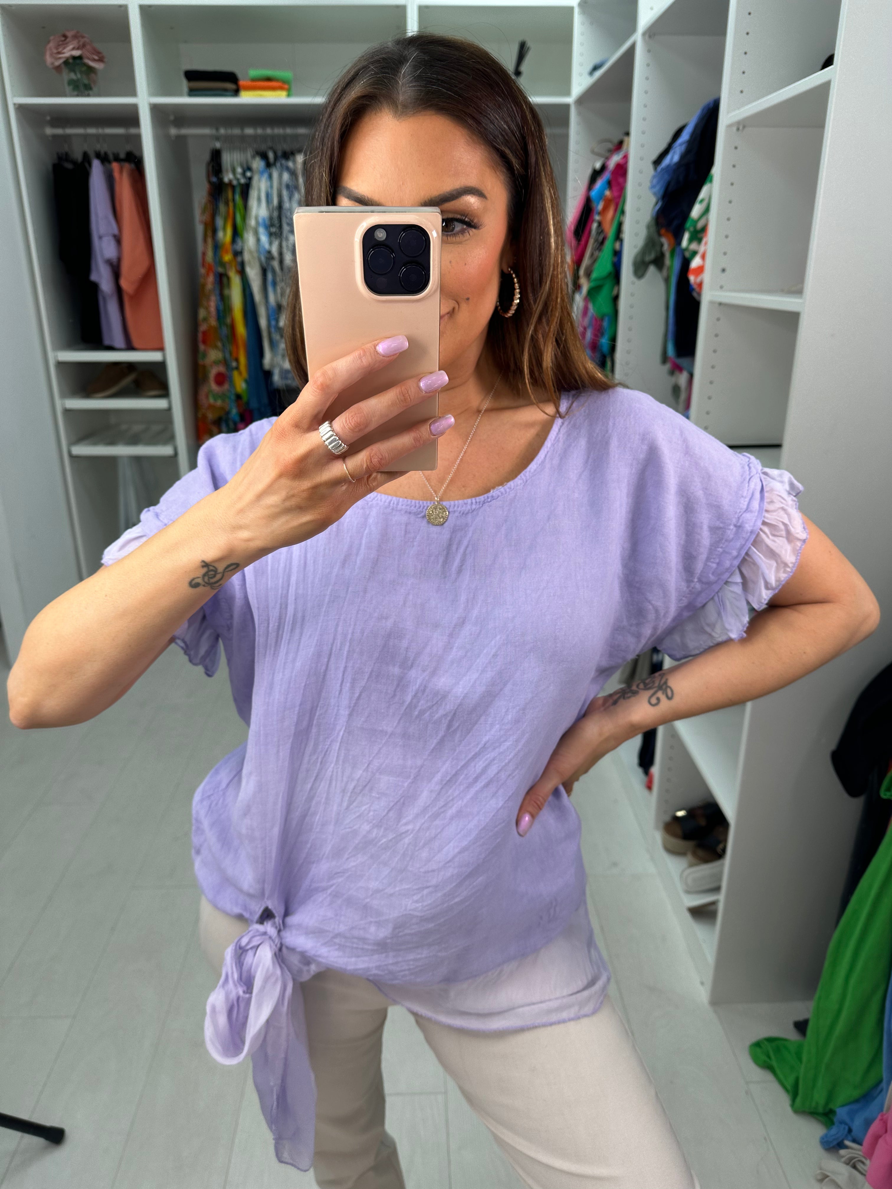 Keira Plain Tie Detail Linen Top