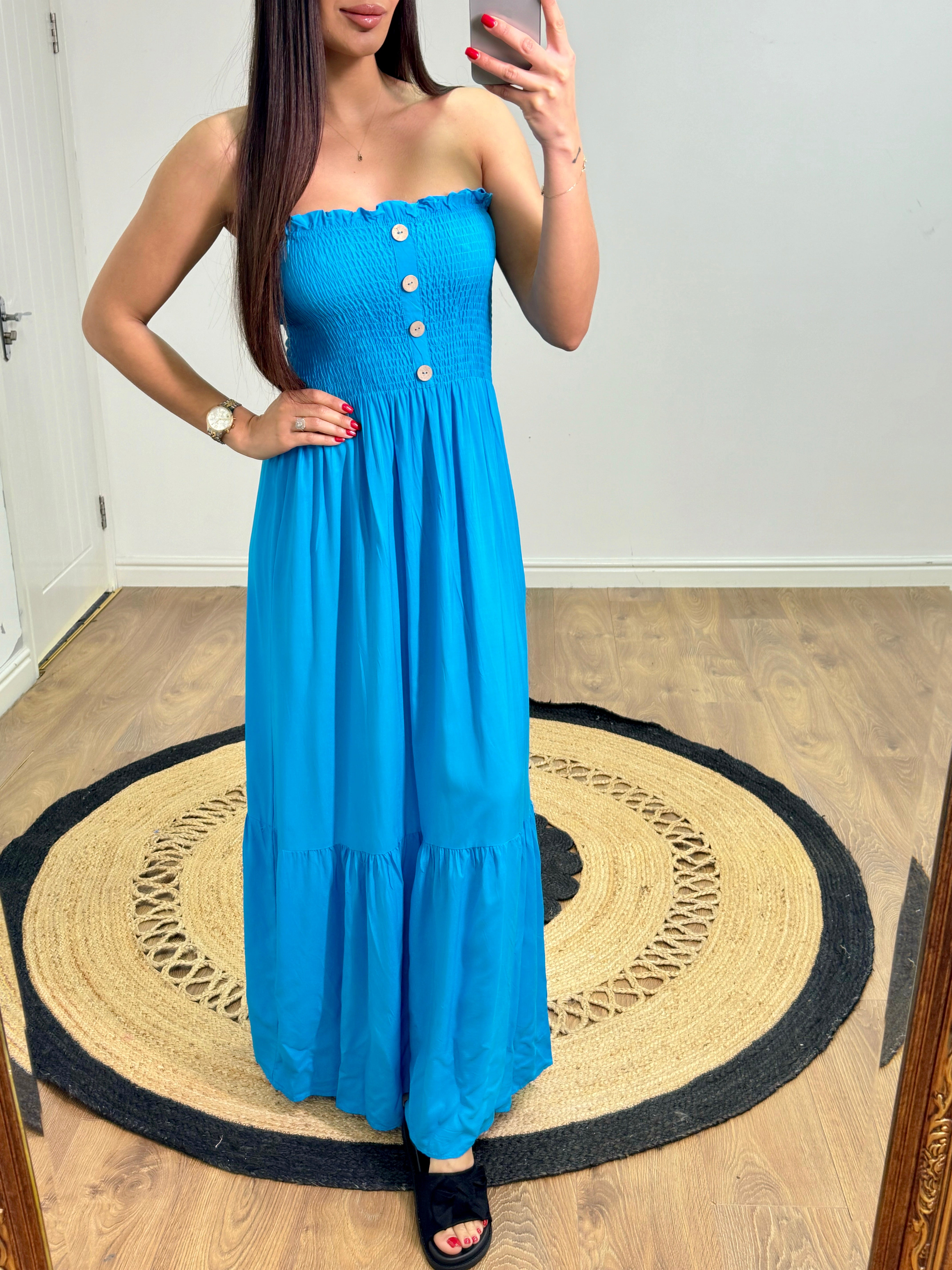 Nikki Elasticated Bust Button Detail  Dress