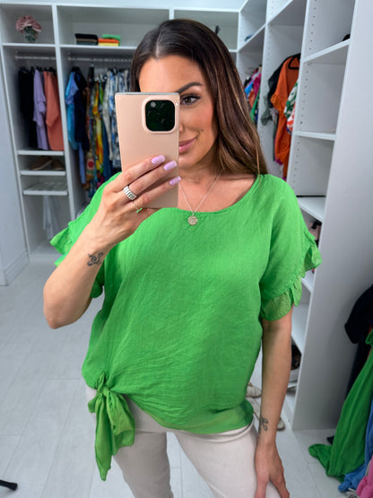 Keira Plain Tie Detail Linen Top