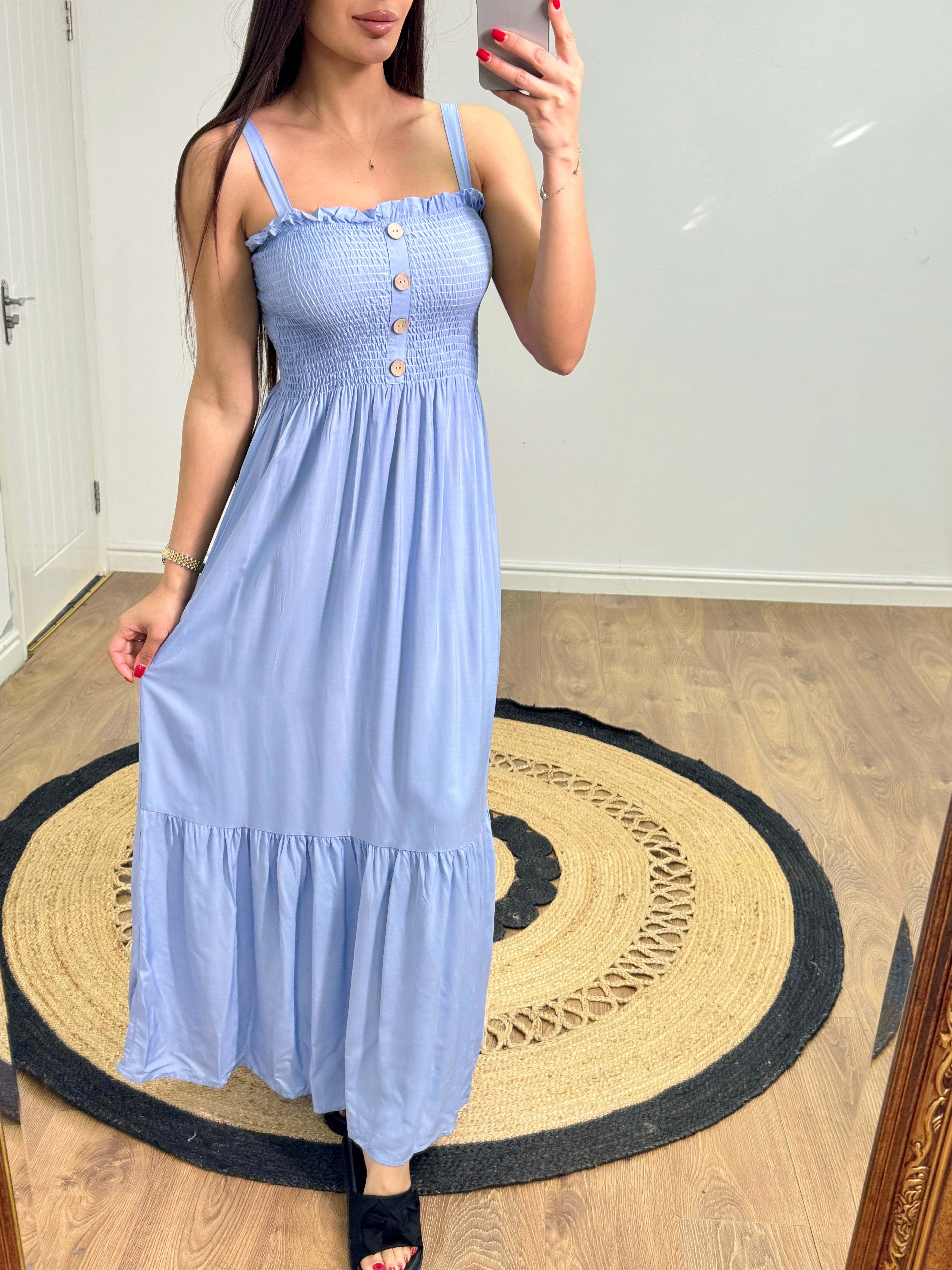 Nikki Elasticated Bust Button Detail  Dress