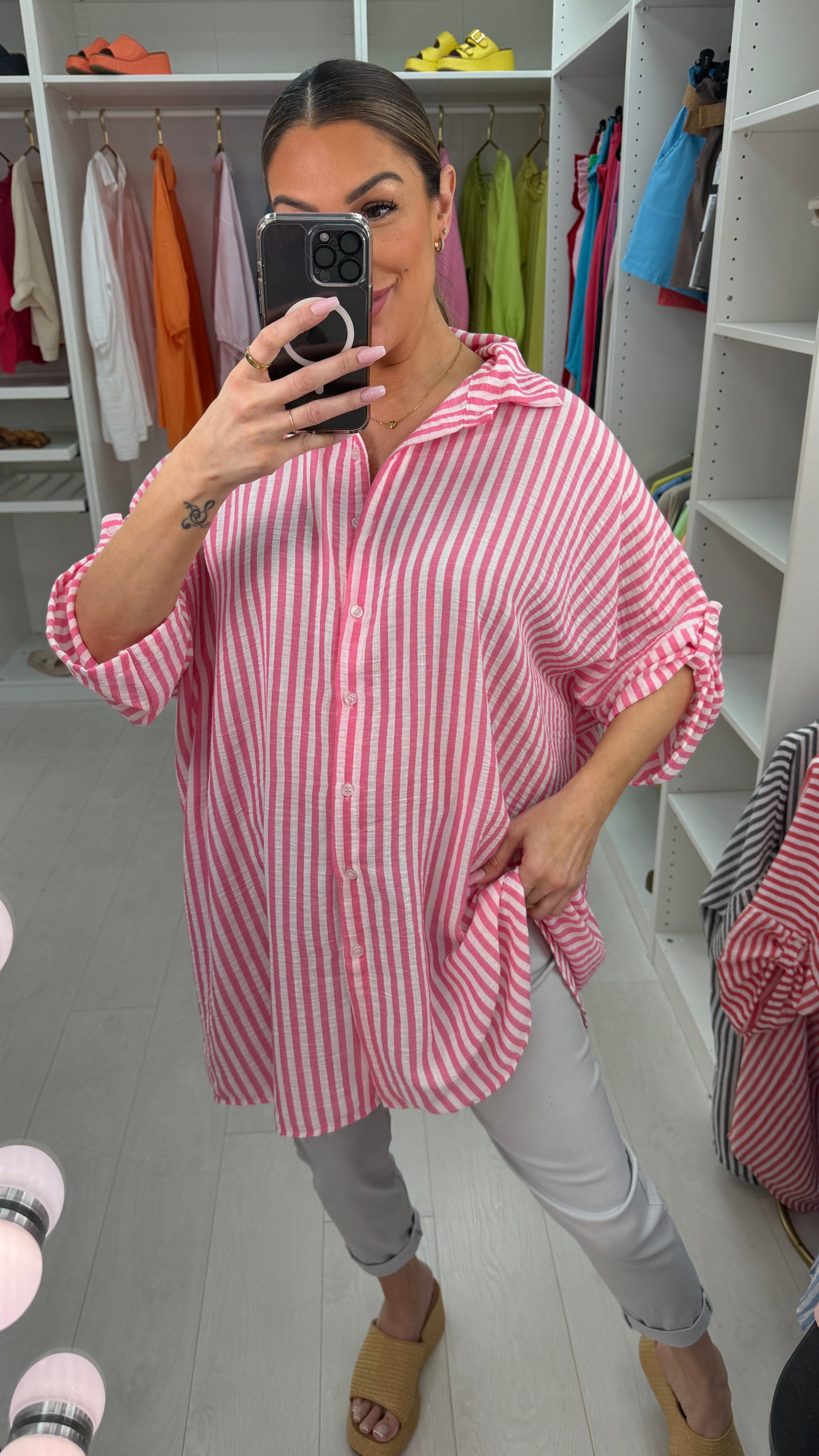 Thea Striped Longline Shirt