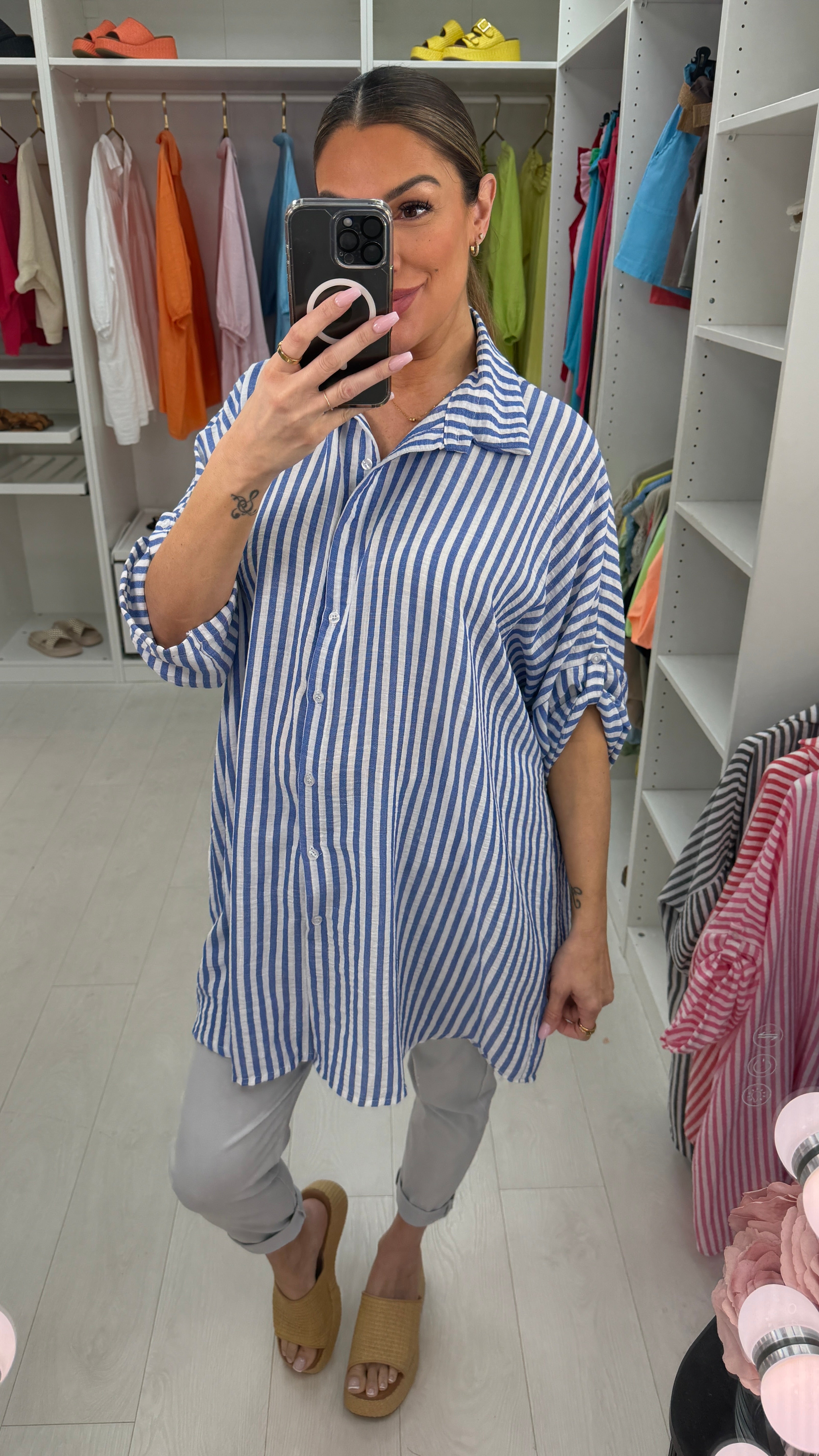 Thea Striped Longline Shirt