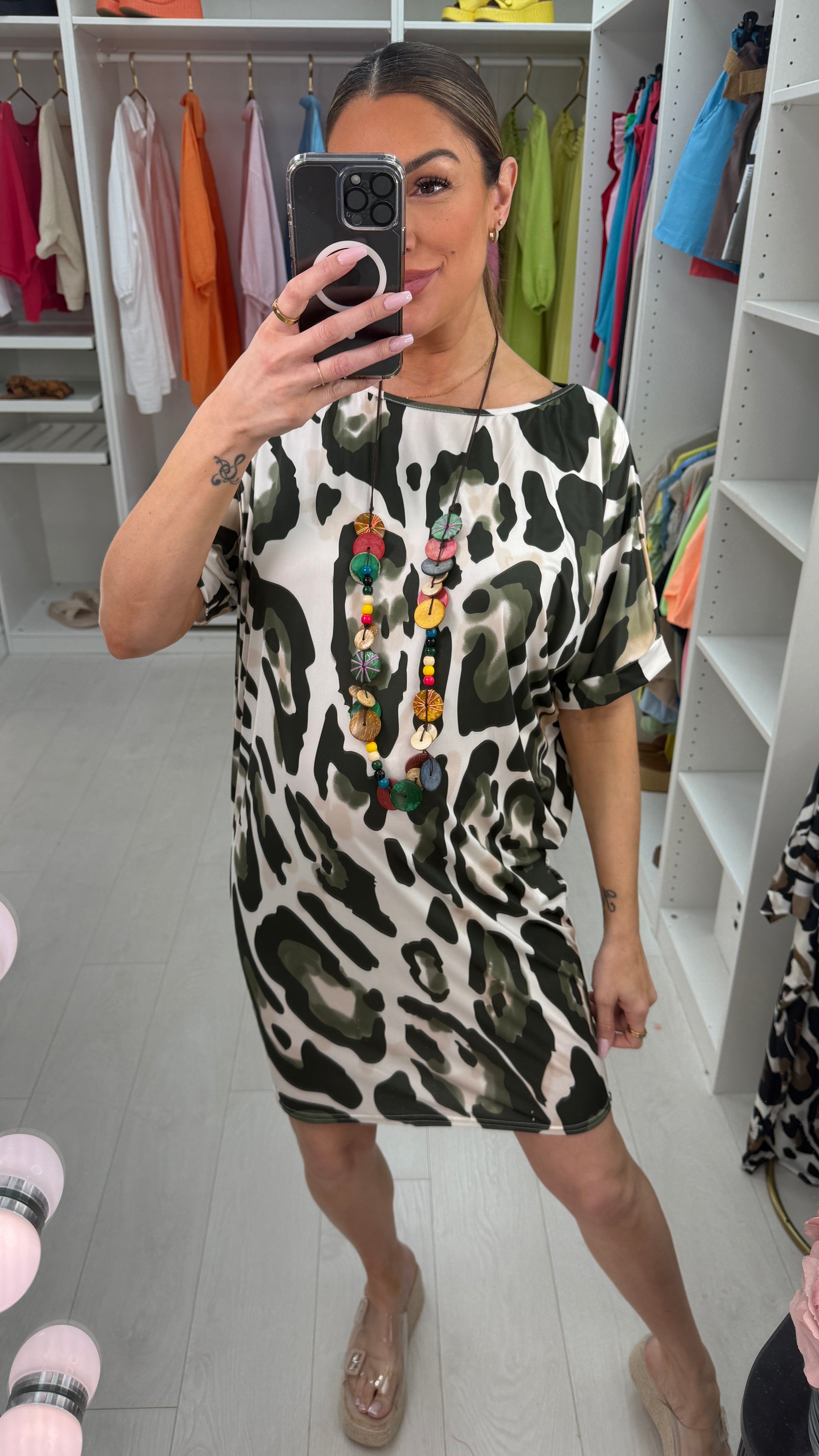 Wrenley Leopard Print Loose Fit Midi Dress