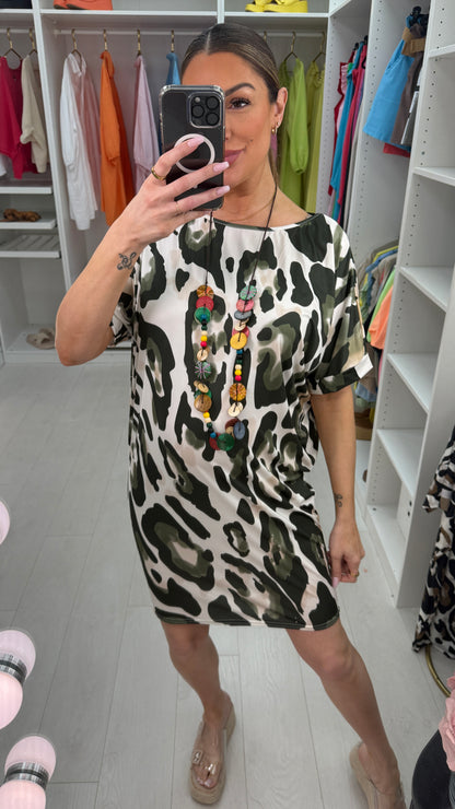 Wrenley Leopard Print Loose Fit Midi Dress