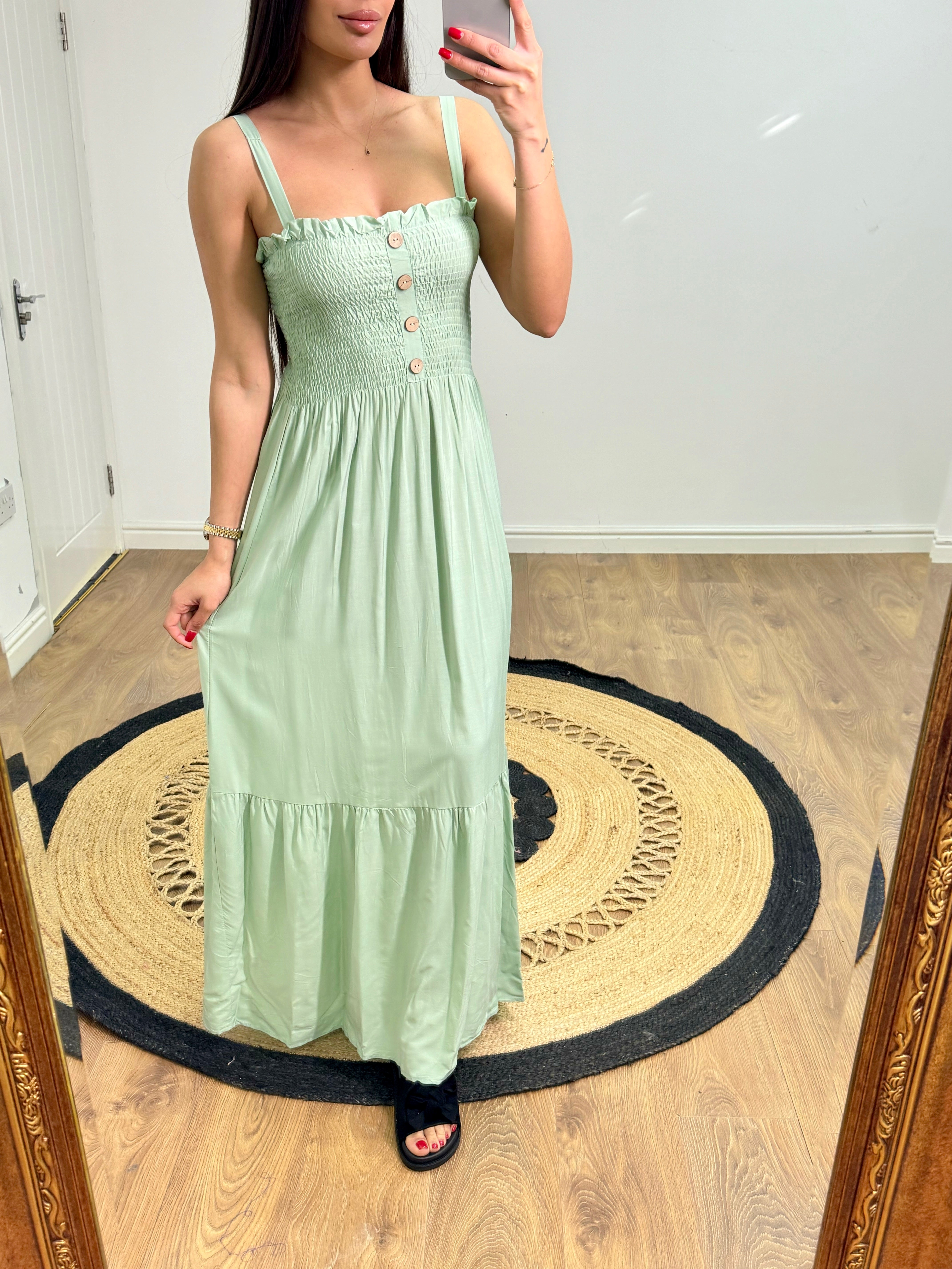 Nikki Elasticated Bust Button Detail  Dress
