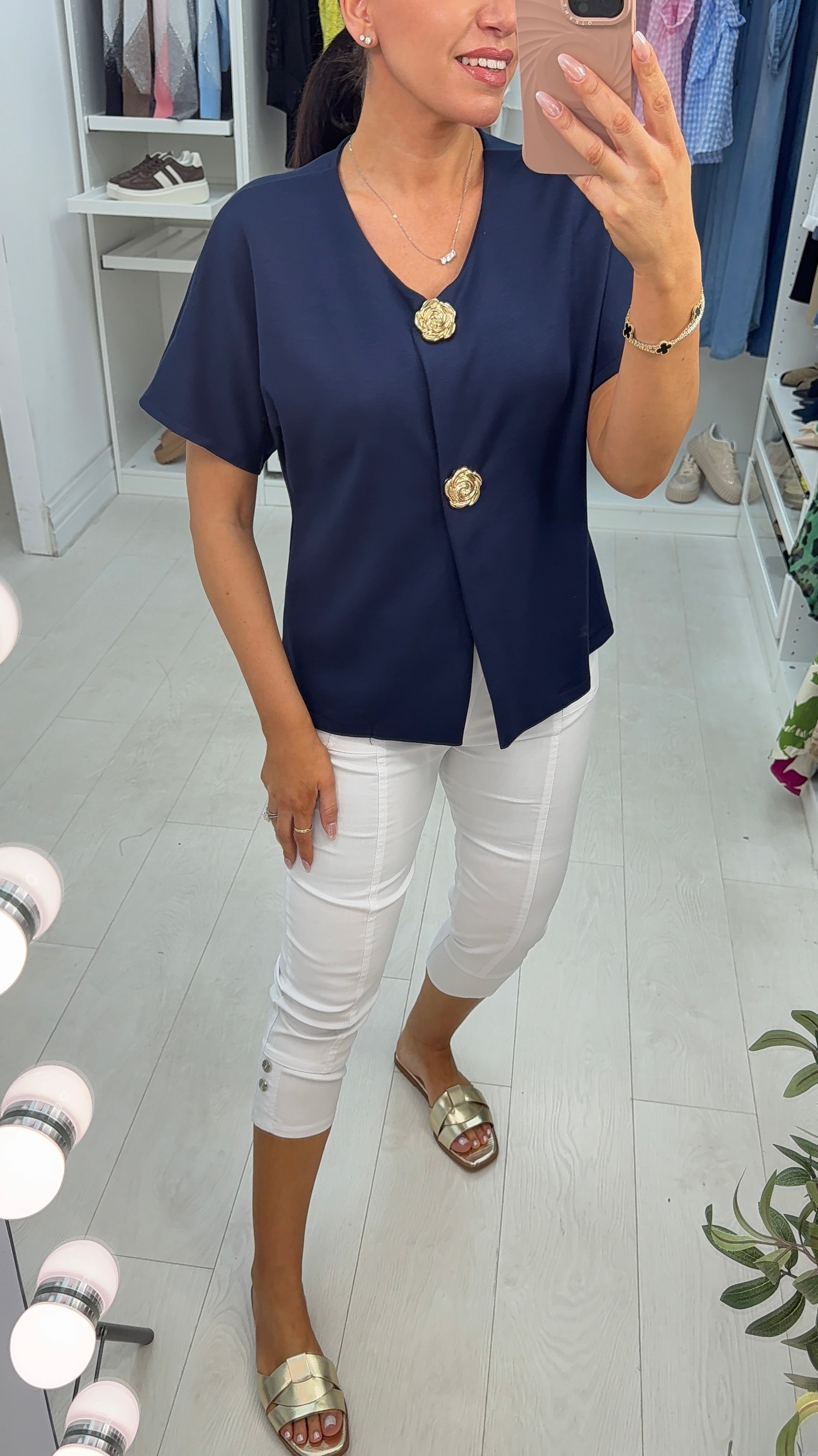 Isaura Rose Button Detail Short Sleeve Top