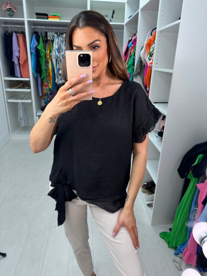 Keira Plain Tie Detail Linen Top