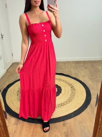 Nikki Elasticated Bust Button Detail  Dress