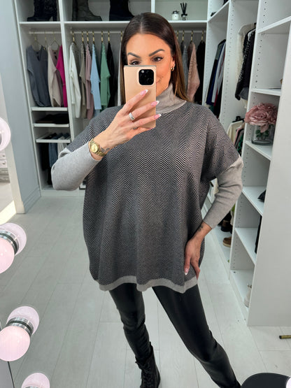 Ensey Zig Zag Roll Neck Oversized Jumper