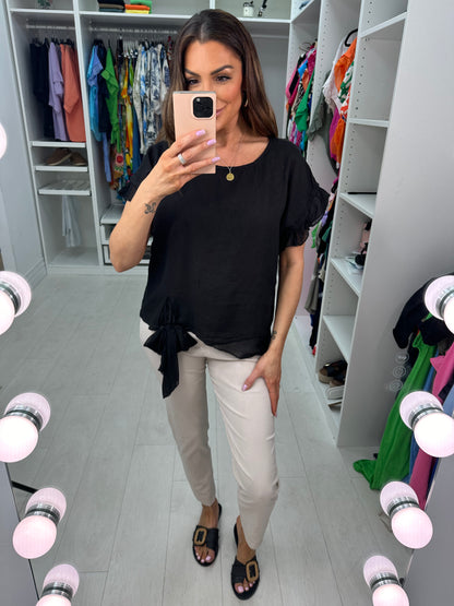 Keira Plain Tie Detail Linen Top