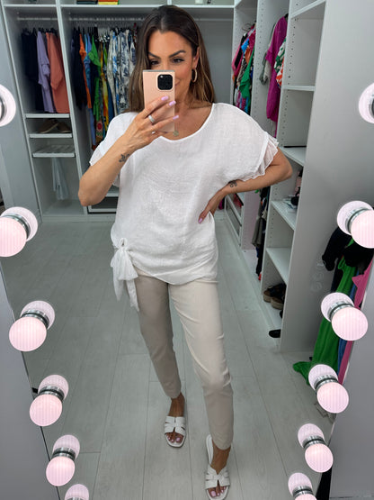 Keira Plain Tie Detail Linen Top