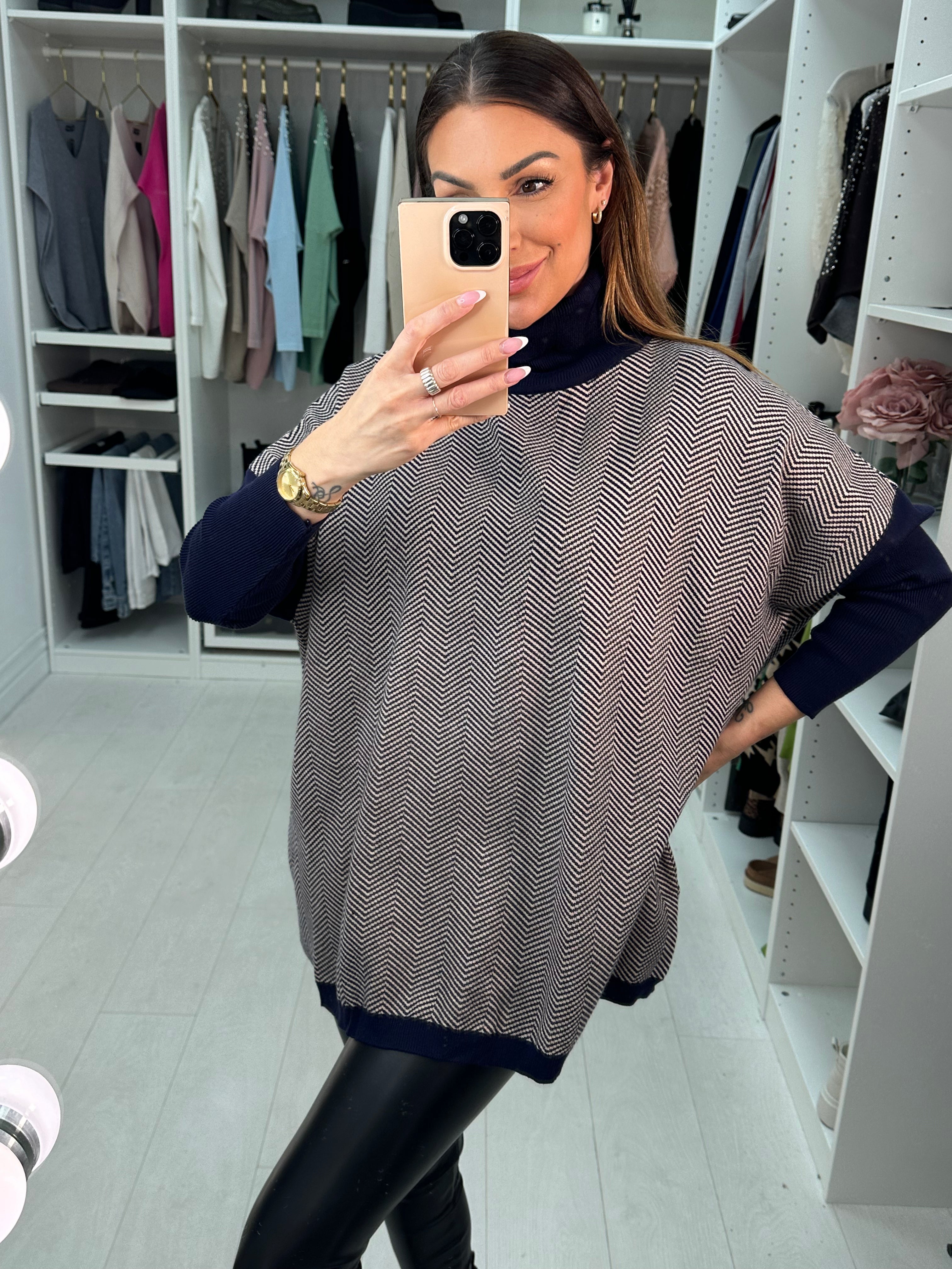 Ensey Zig Zag Roll Neck Oversized Jumper