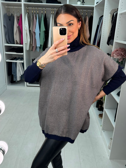 Ensey Zig Zag Roll Neck Oversized Jumper