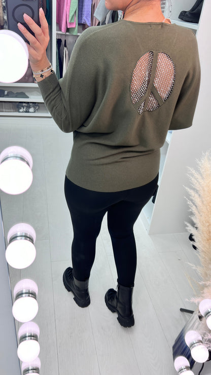 Arch Diamante Peace Sign Ribbed  Jumper