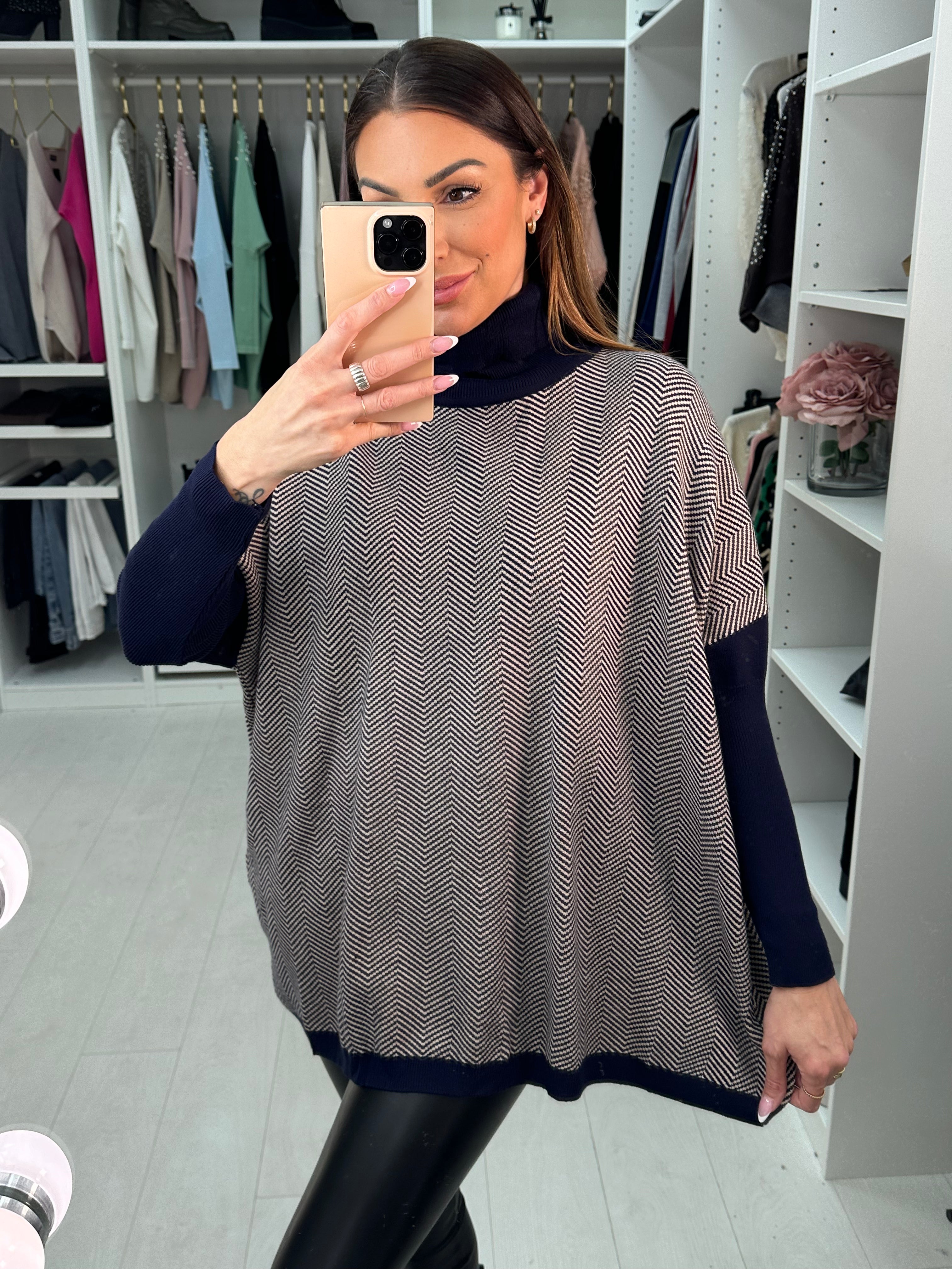 Ensey Zig Zag Roll Neck Oversized Jumper