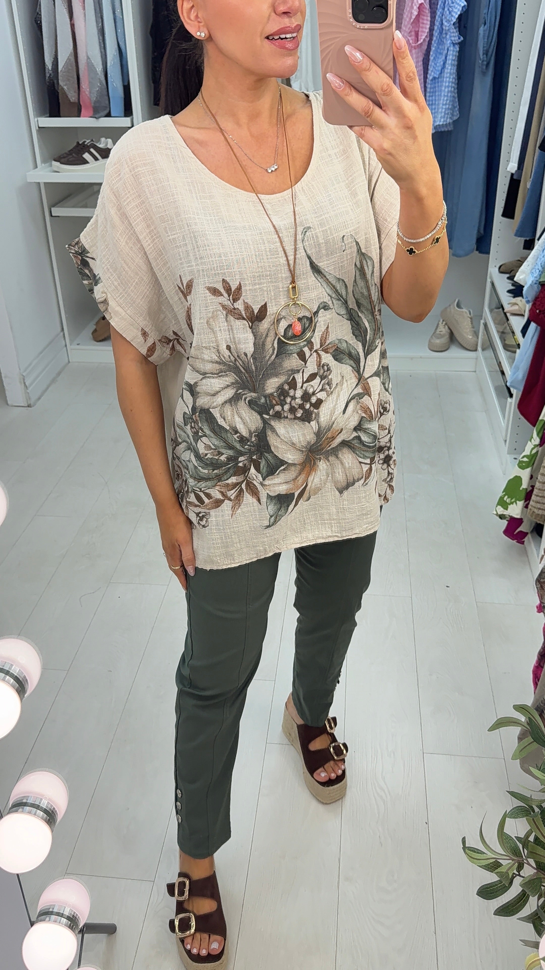 Sheila Floral Print Necklace Short Sleeve Top