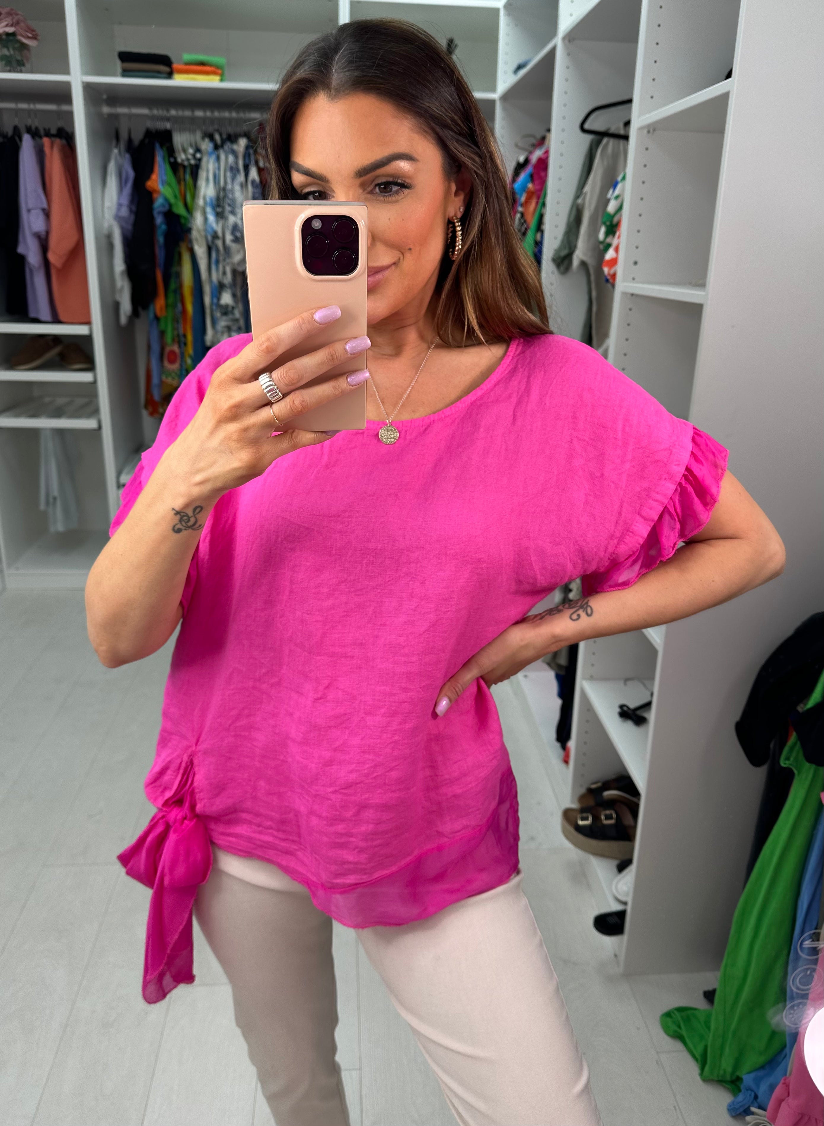 Keira Plain Tie Detail Linen Top