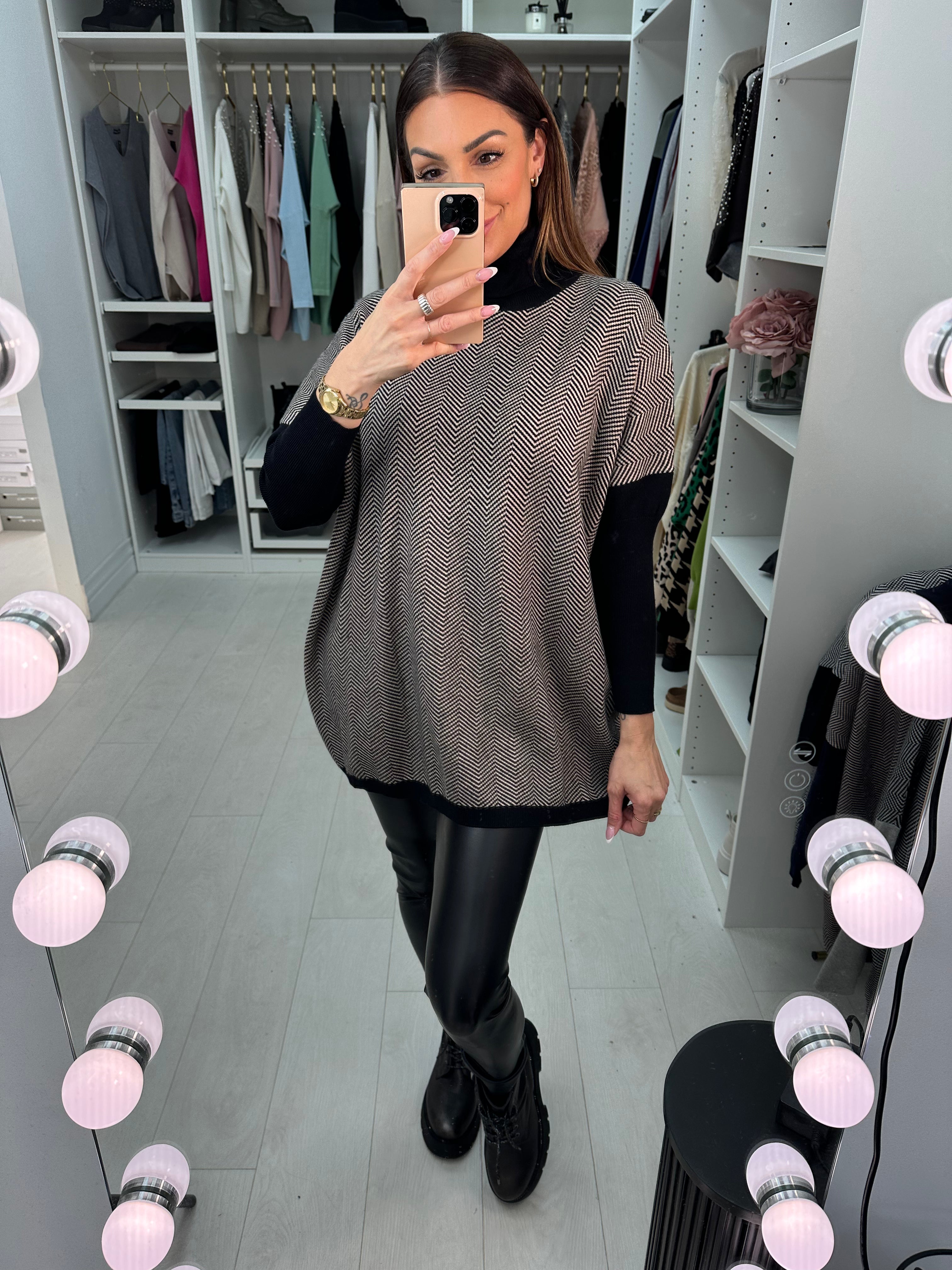 Ensey Zig Zag Roll Neck Oversized Jumper