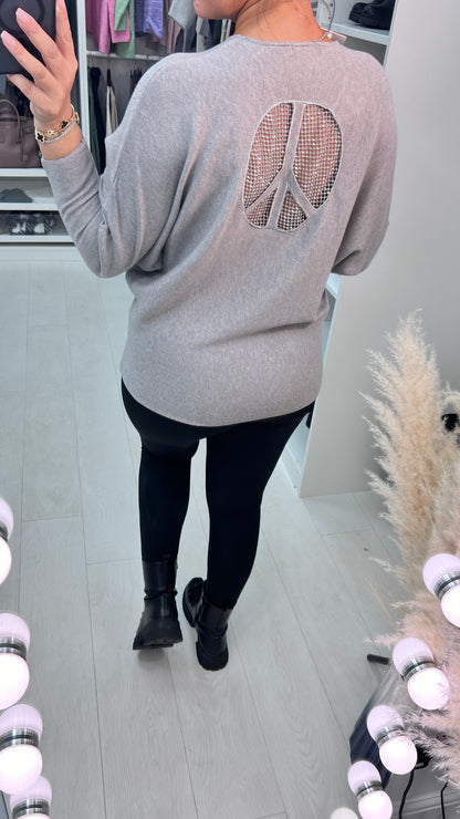 Arch Diamante Peace Sign Ribbed  Jumper