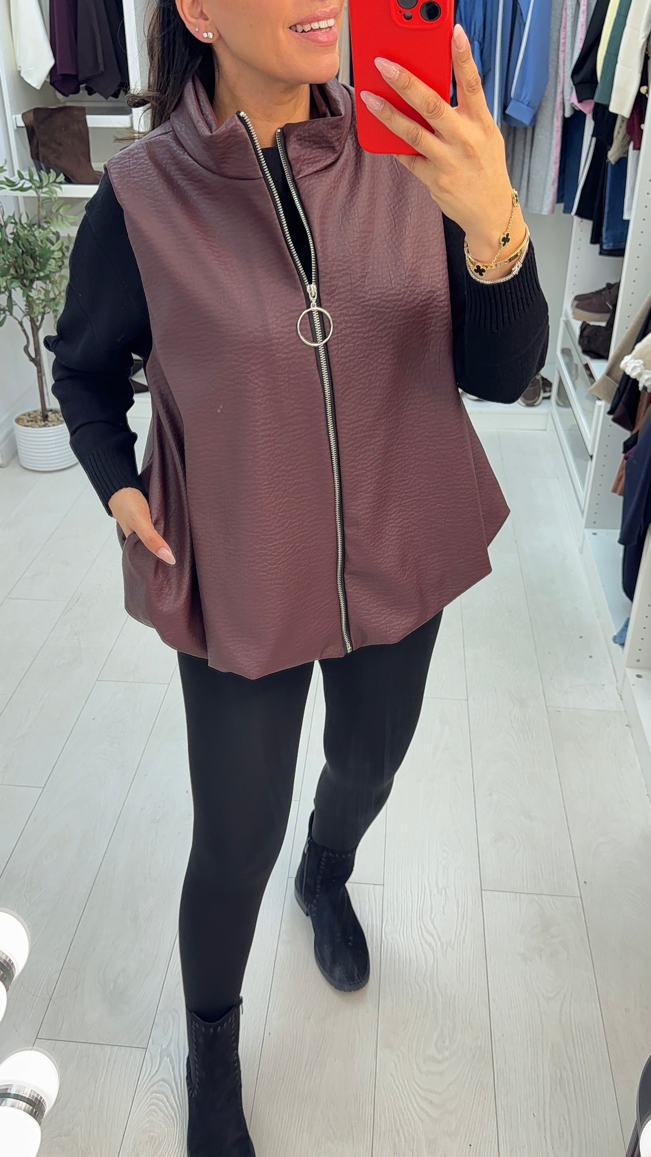 Meladie Faux Leather Bubble Hem Gilet