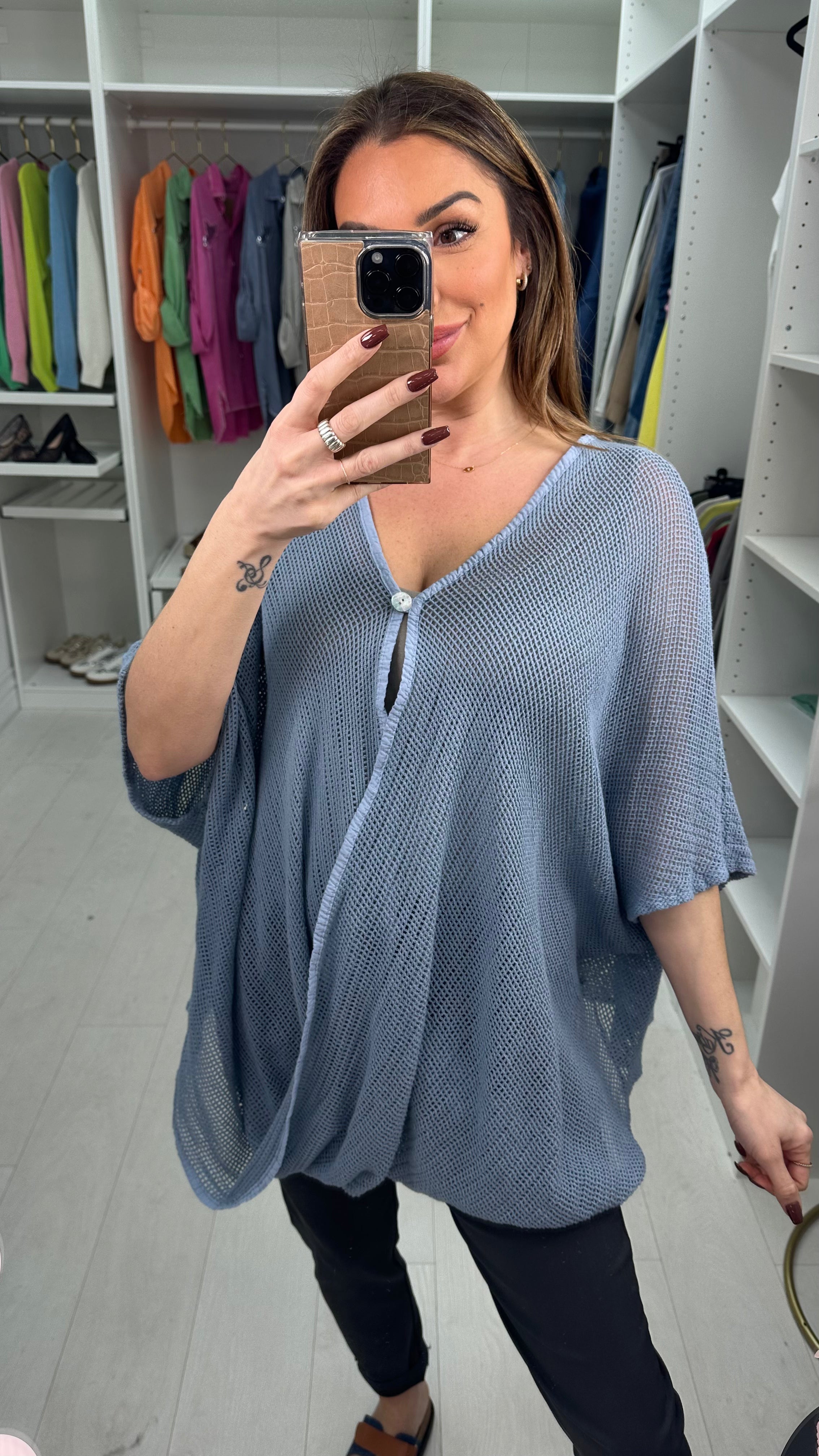 Missy Plain Crochet Draped Wrap-Effect Top