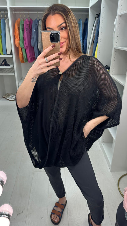 Missy Plain Crochet Draped Wrap-Effect Top