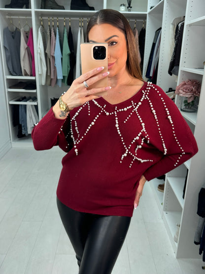 Mary Pearl Detail Batwing Knit Jumper