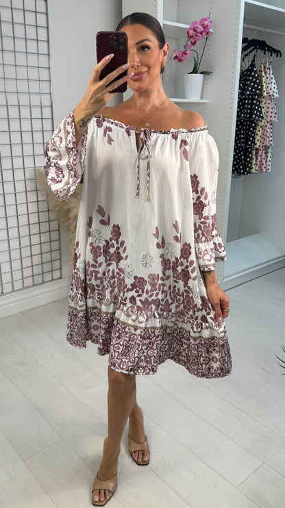 Pavlina Floral Print Loose Fit Bardot Dress