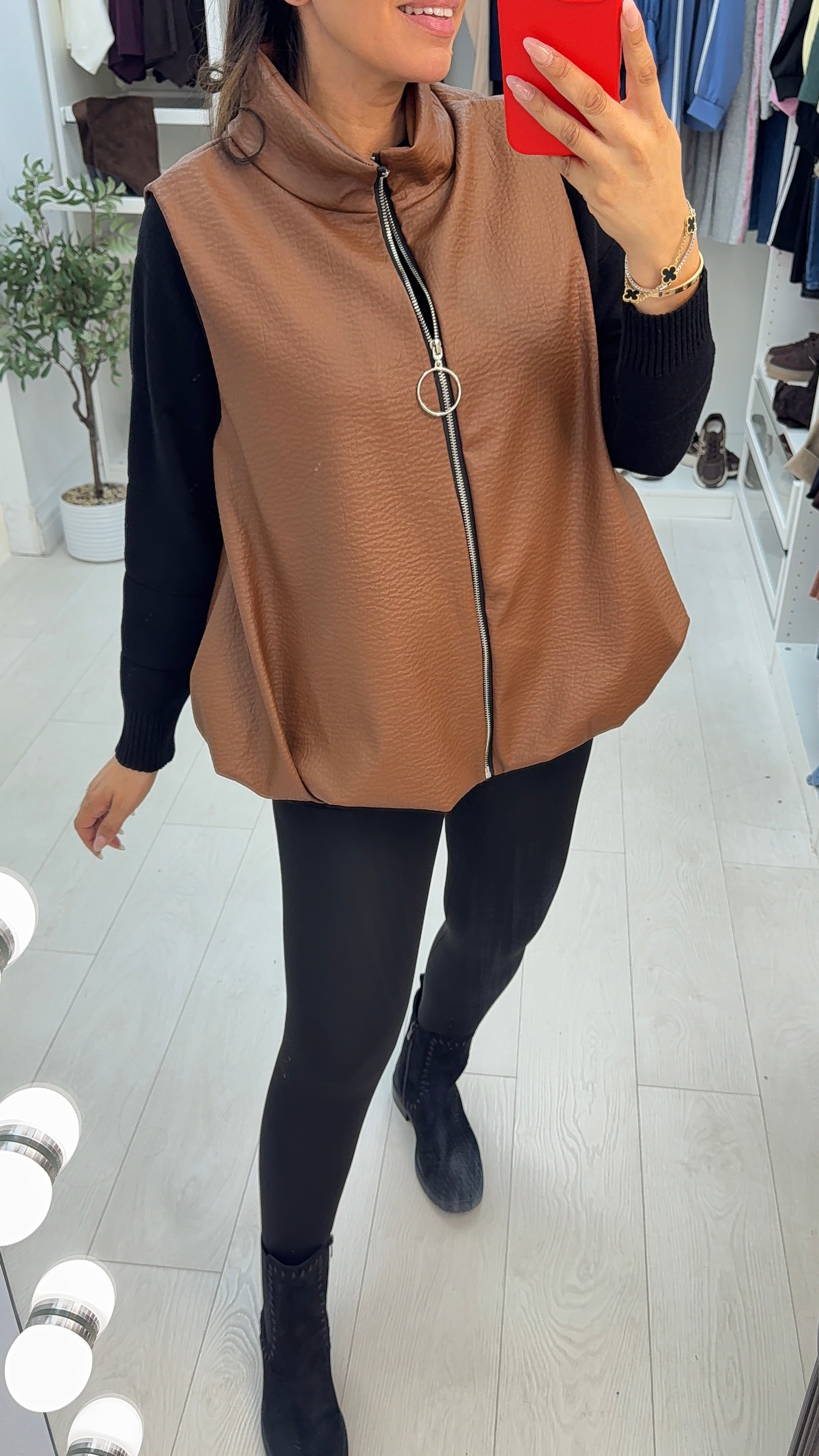 Meladie Faux Leather Bubble Hem Gilet