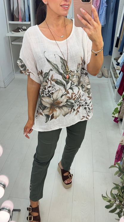 Sheila Floral Print Necklace Short Sleeve Top