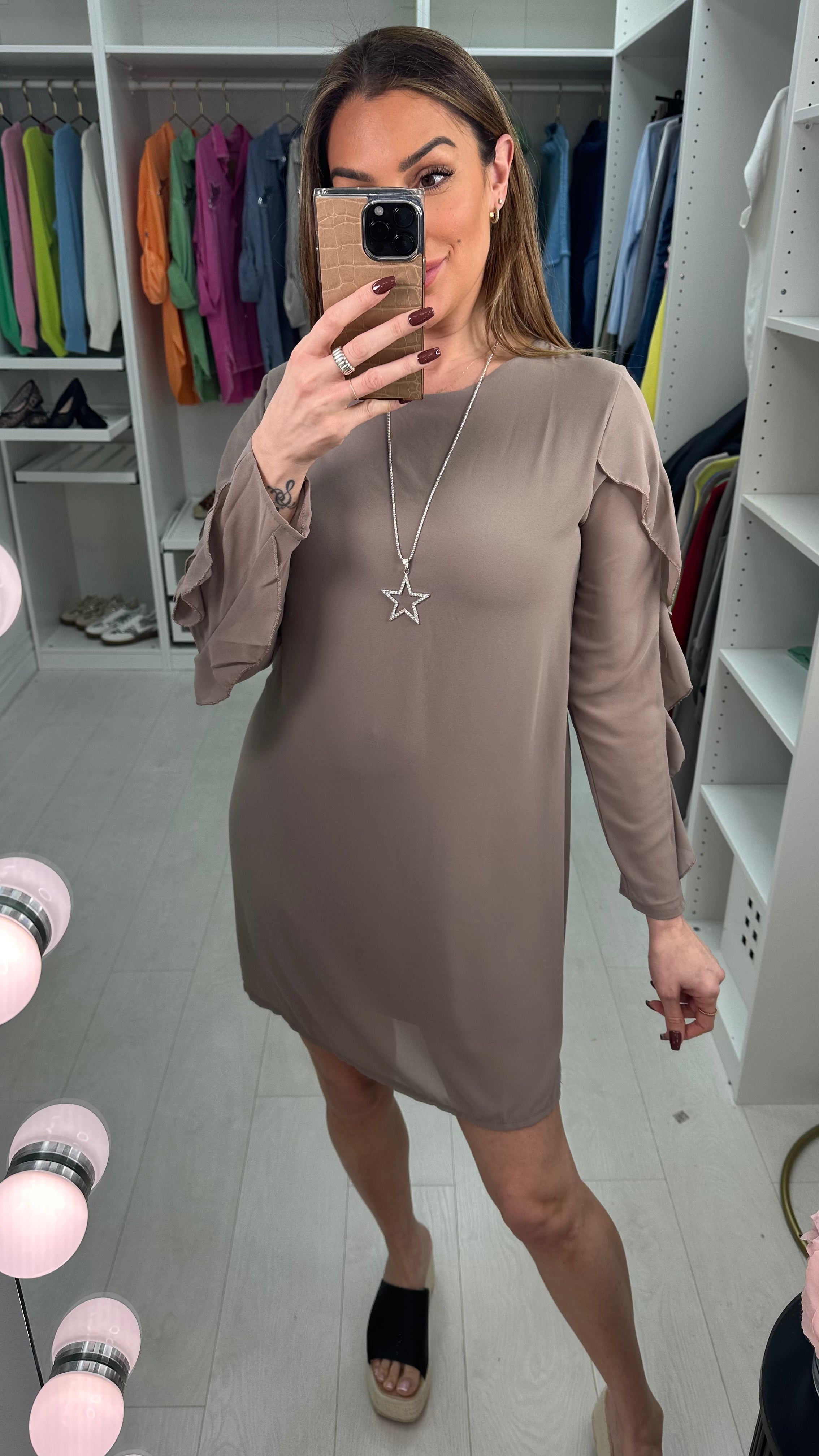 Andorra Frill Sleeve Star Necklace Dress