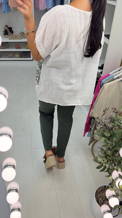 Sheila Floral Print Necklace Short Sleeve Top