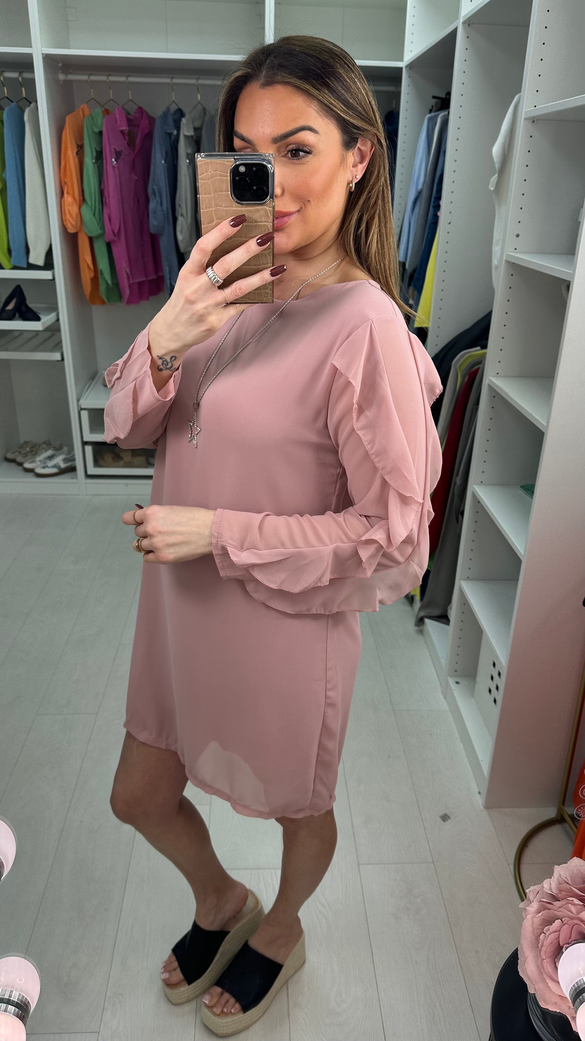 Andorra Frill Sleeve Star Necklace Dress