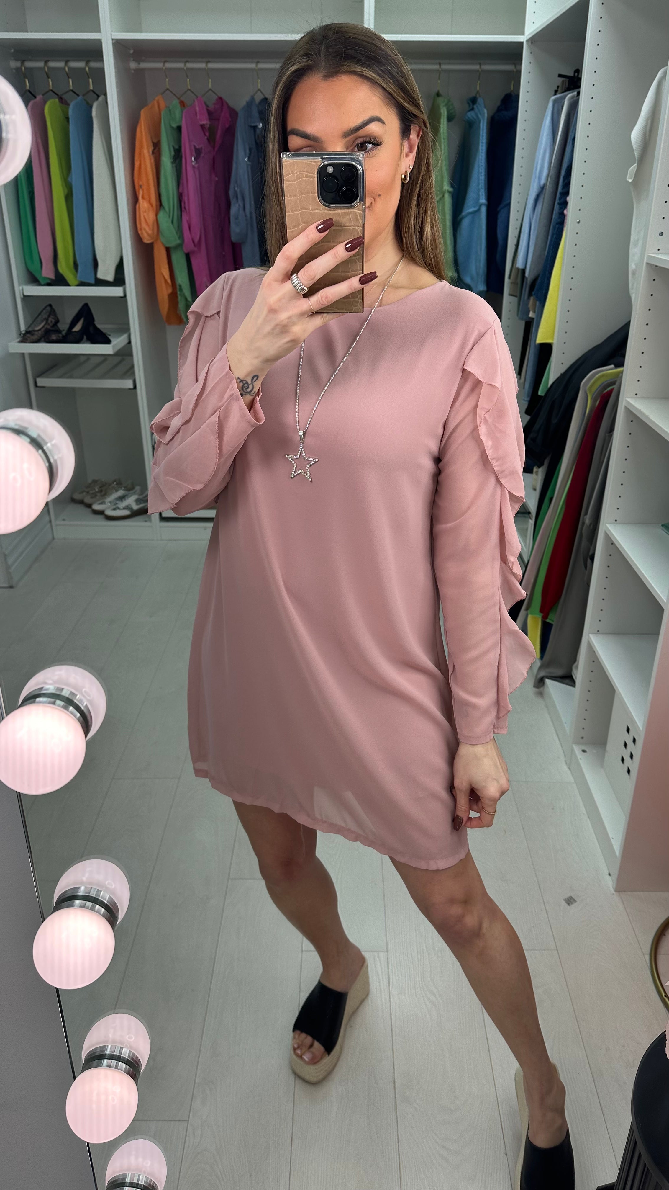 Andorra Frill Sleeve Star Necklace Dress