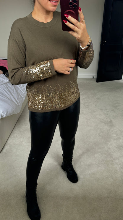 Becky Plain Sequin Hem Jumper