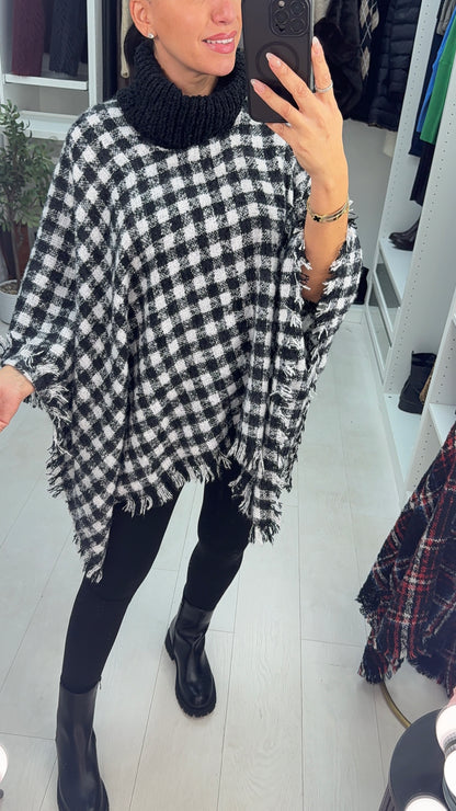 Claudina Dogtooth Roll Neck Poncho