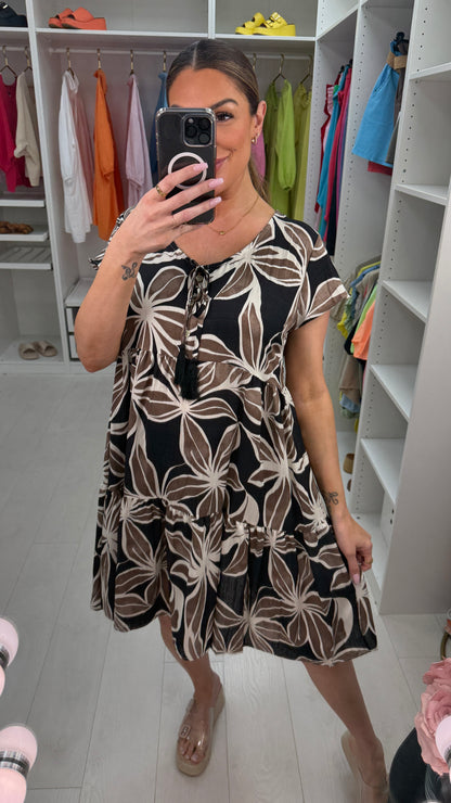 Malayah Flower Print Smock Midi Dress
